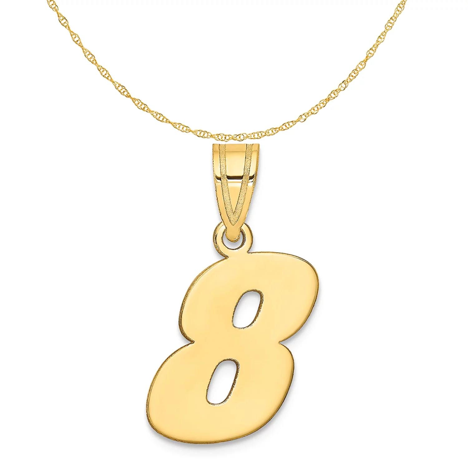 Carat in Karats 14K Yellow Gold Polished Block Number 8 Pendant Charm (18.1mm x 14.26mm) With 14K Yellow Gold Lightweight Rope Chain Necklace 20''