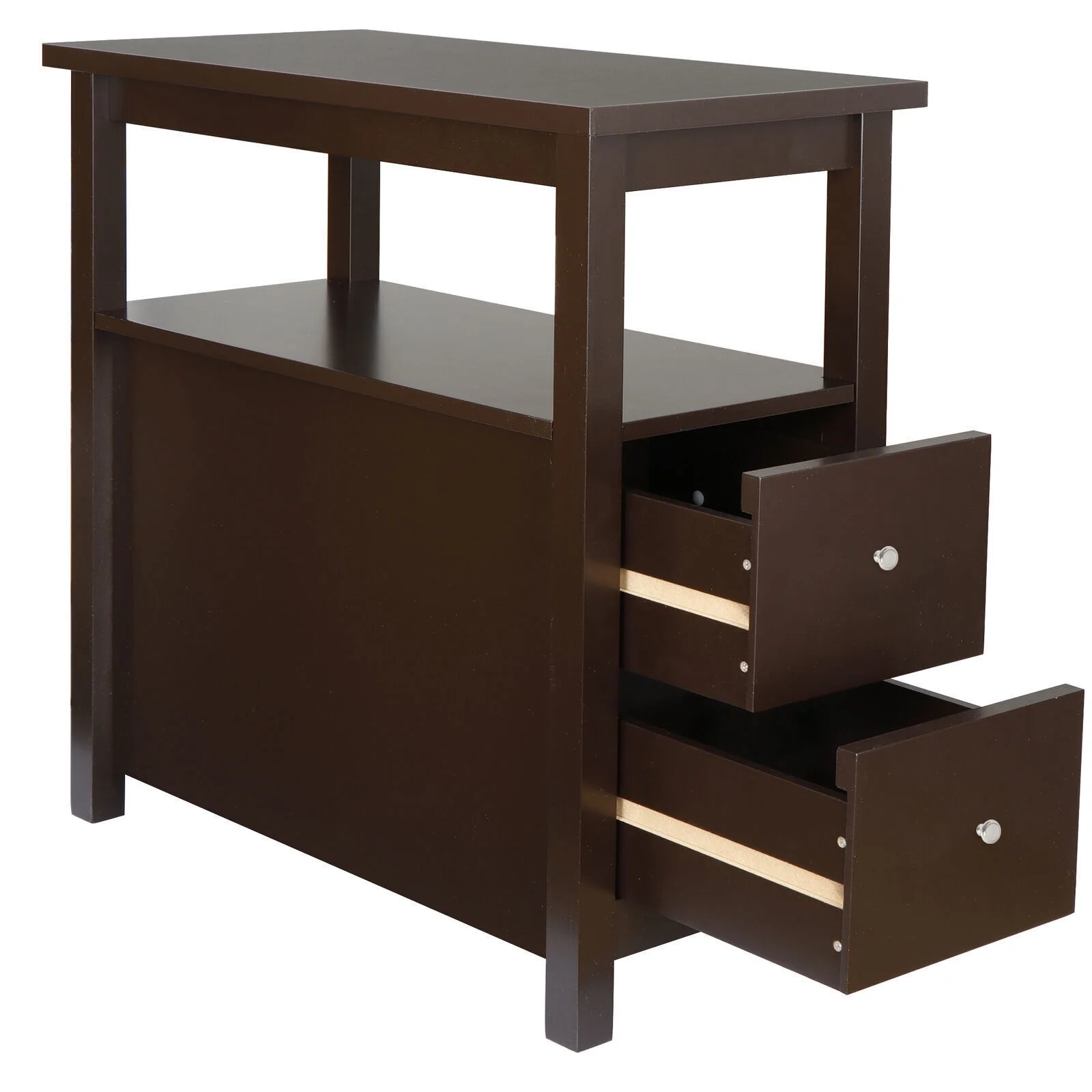 Chairside End Table with 2 Drawer and Shelf  for Living Room Narrow Stand