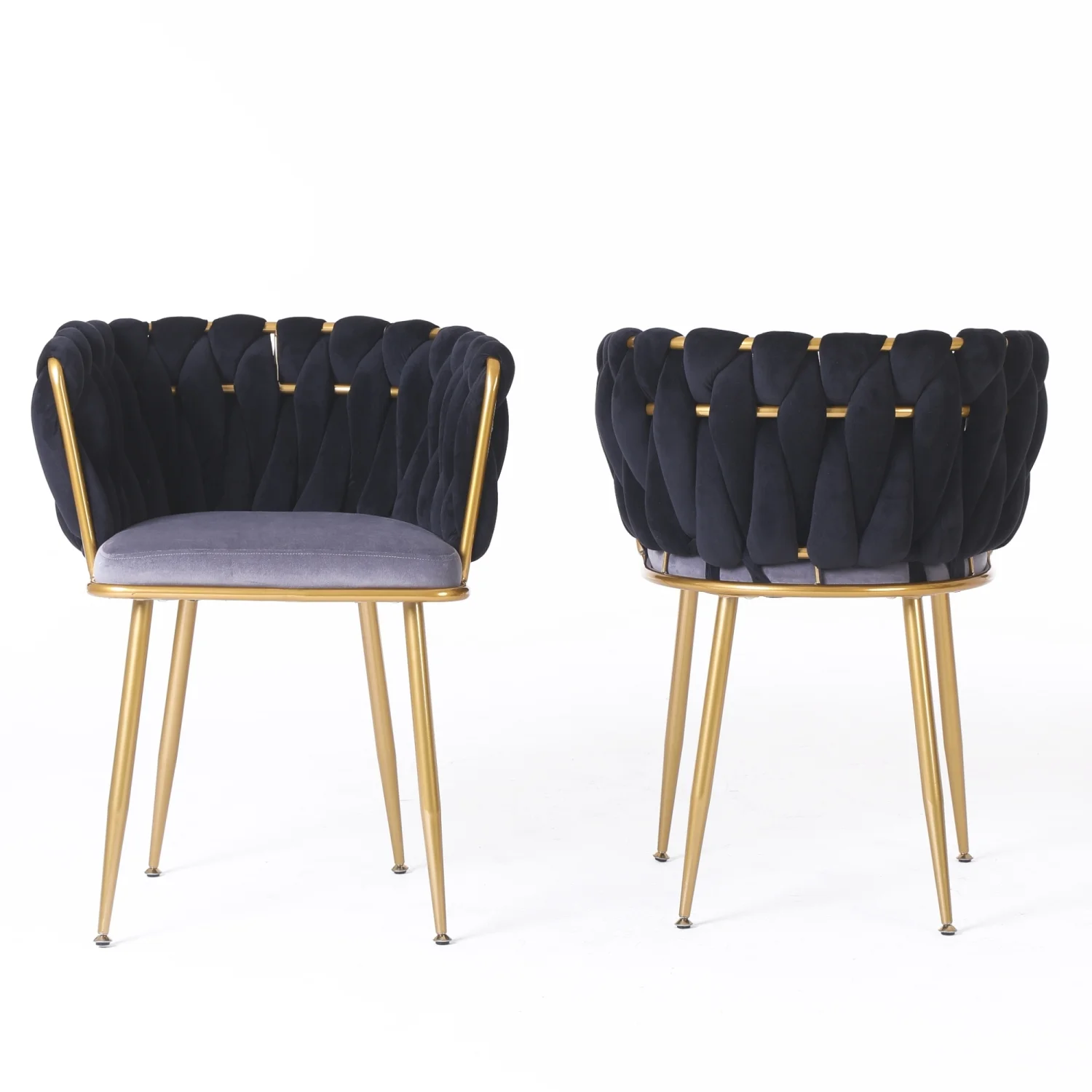 Living Room Chairs Velvet Makeup Vanity Chair with Back Arm Modern Bedroom Accent Chair Elegant Comfy Single upholstered Chair with Gold Metal Legs (black 2 set)