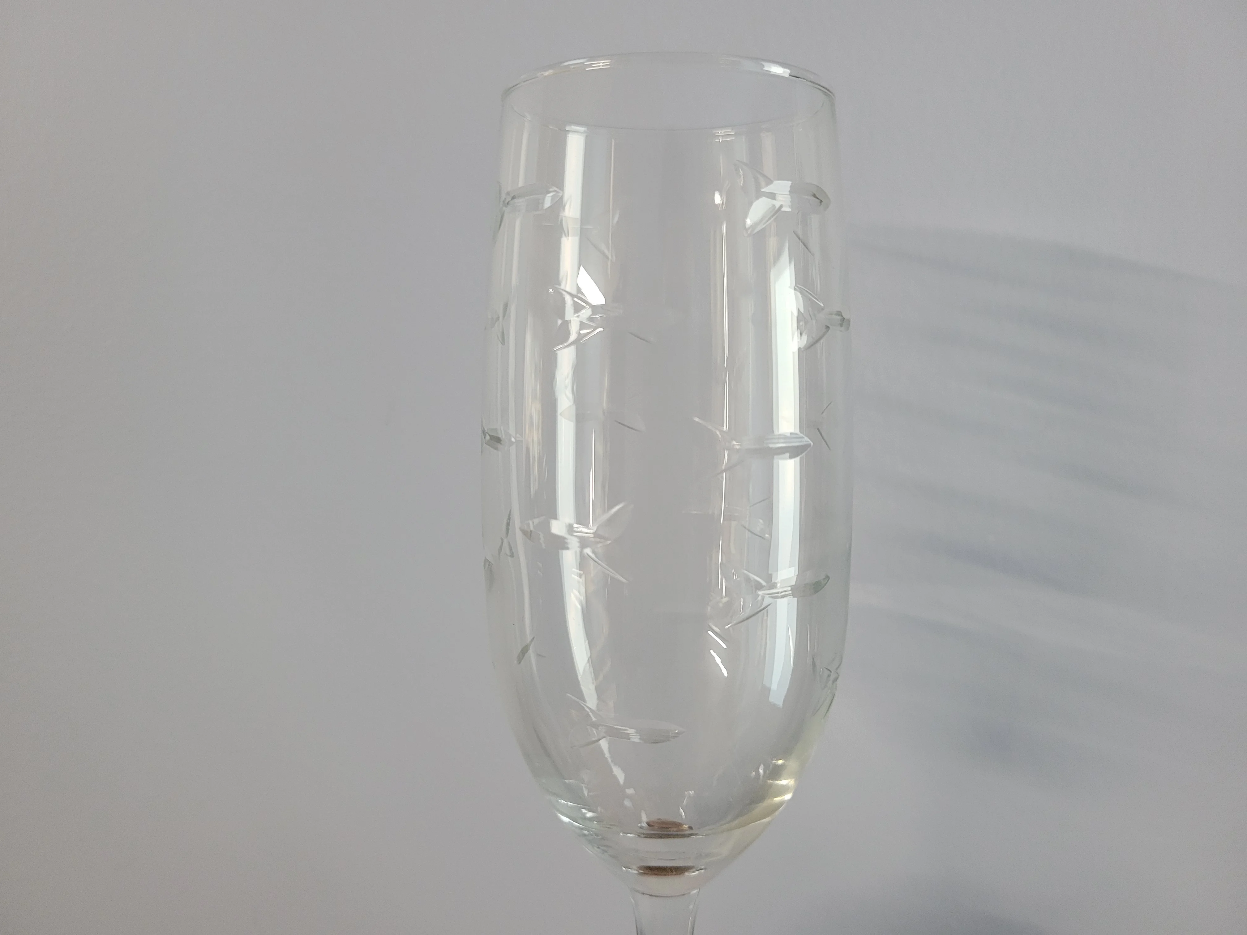 Rolf Glass Crystal Champagne Flutes, Etched School of Fish - 8oz, Sold Individually