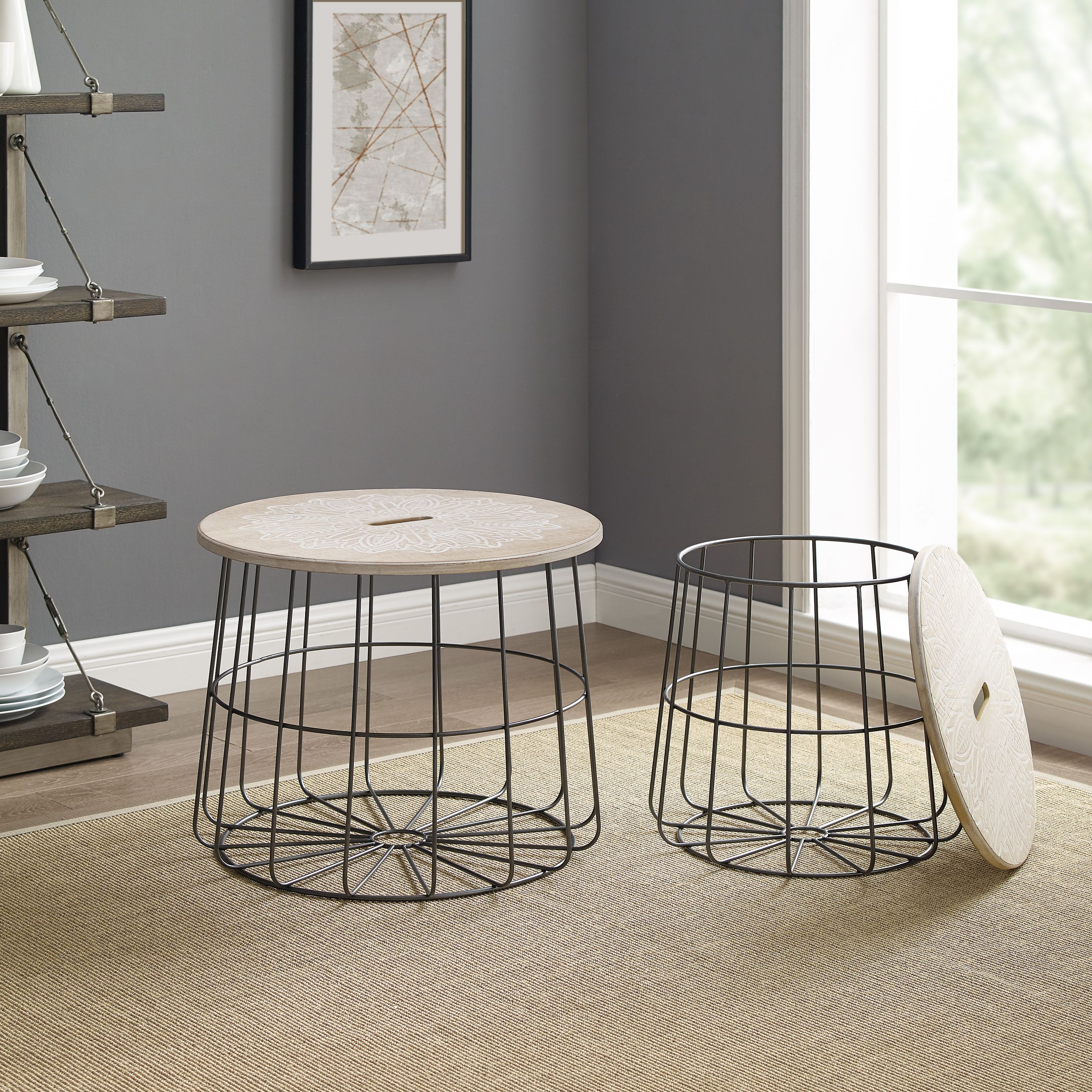 Linon Shae Medallion Nesting Basket Tables
