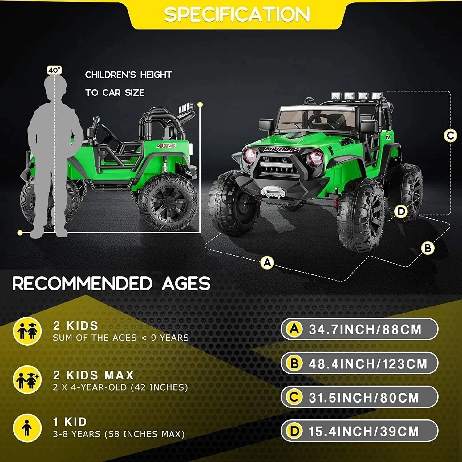 24V 2-Seater Ride-On Toy Car Truck with Electric Wheels and Remote Control - LED Lights and MP3 Player for Kids