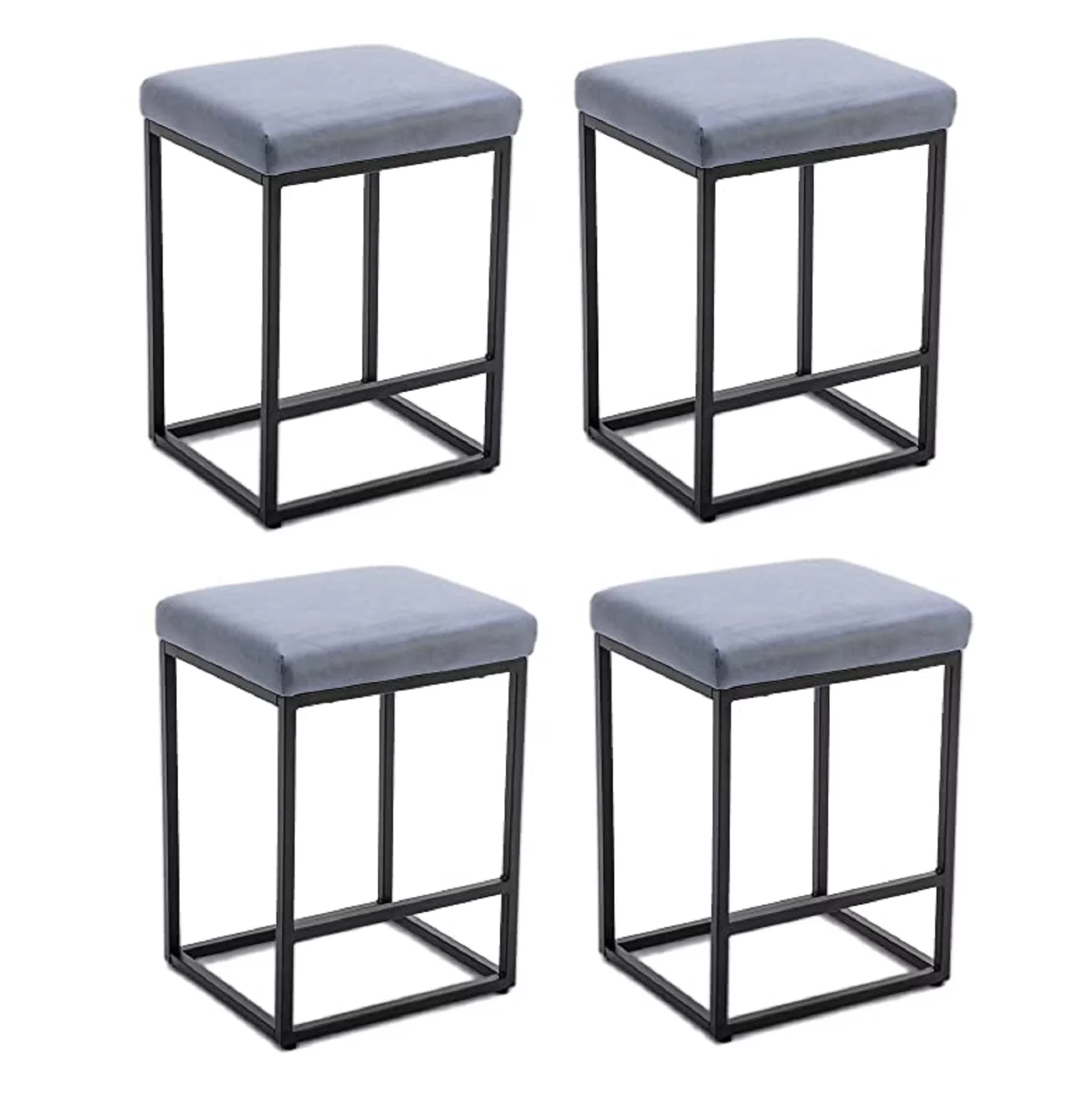 Modern Counter Height Bar Stools 24” Leathaire Fabric Upholstered with Metal Frame Farmhouse Kitchen Bar Chairs(Blue,Set of 4)