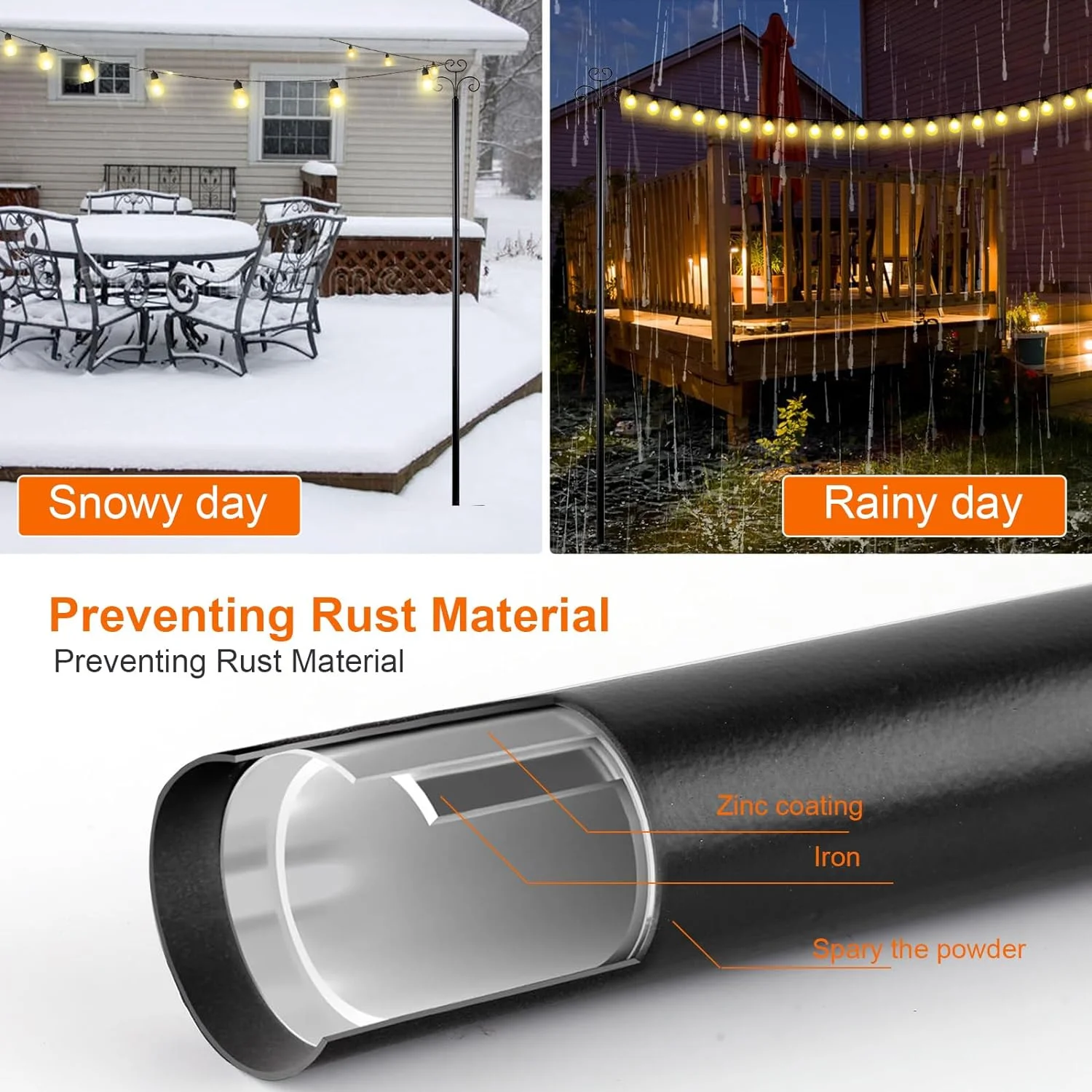 String Light Poles for Outdoor String Lights, 4 Pack 10FT Harder Metal Stand Poles for Hanging String Lights for Patio, Garden, Bistro, Wedding, Parties