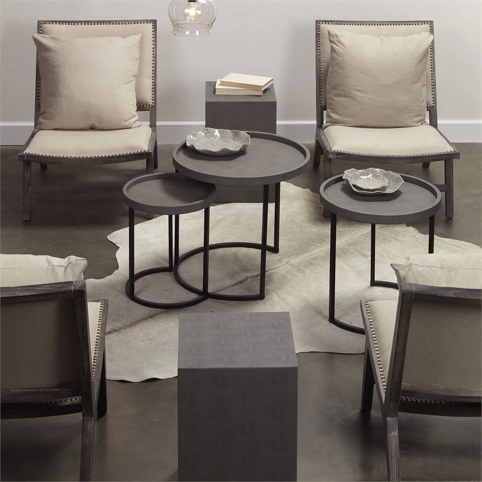 Home Square Square Faux Shagreen and Wood Side Table in Gray - Set of 2