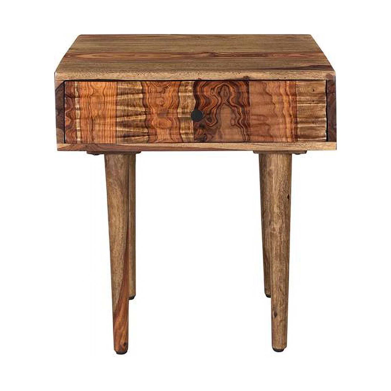 Home Square Drawer Solid Sheesham Wood End Table in Brown - Set of 2