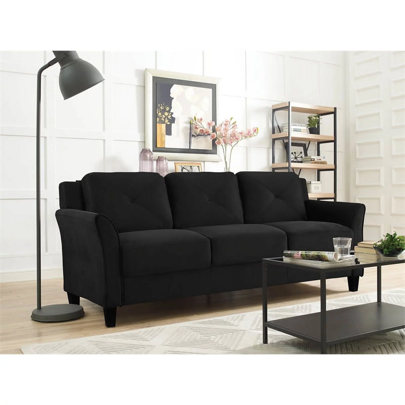Home Square 2-Piece Set with Microfiber Chair and Sofa in Black