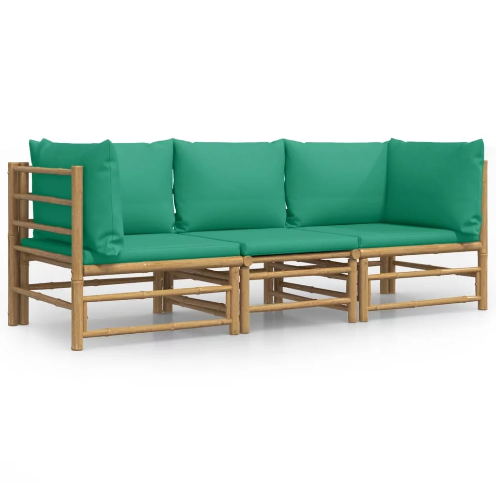 Htovila 3 Piece Patio Set with Green Cushions Bamboo