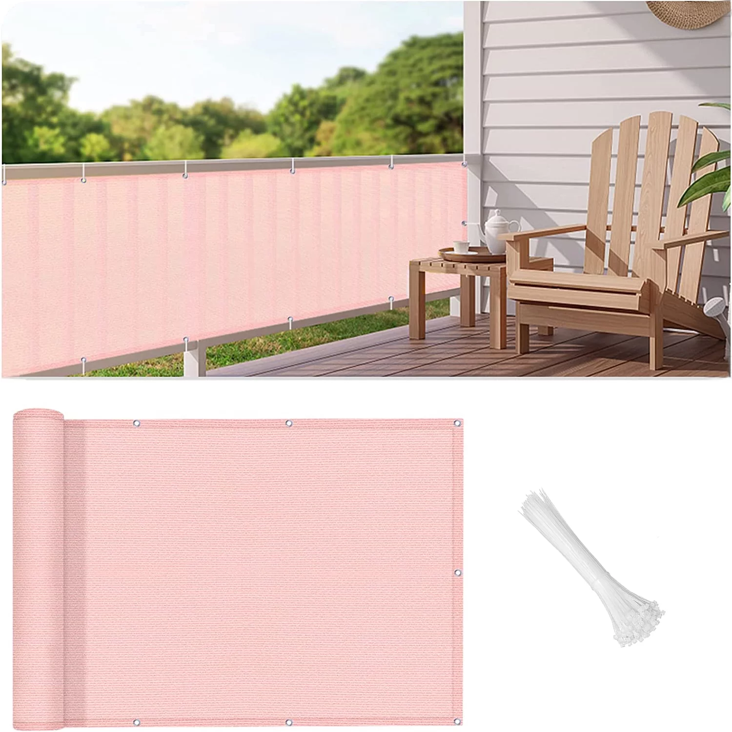 LOVE STORY 3' x 10' Balcony Privacy Screen Fence Cover Mesh for Deck Patio Porch Railing, Pink
