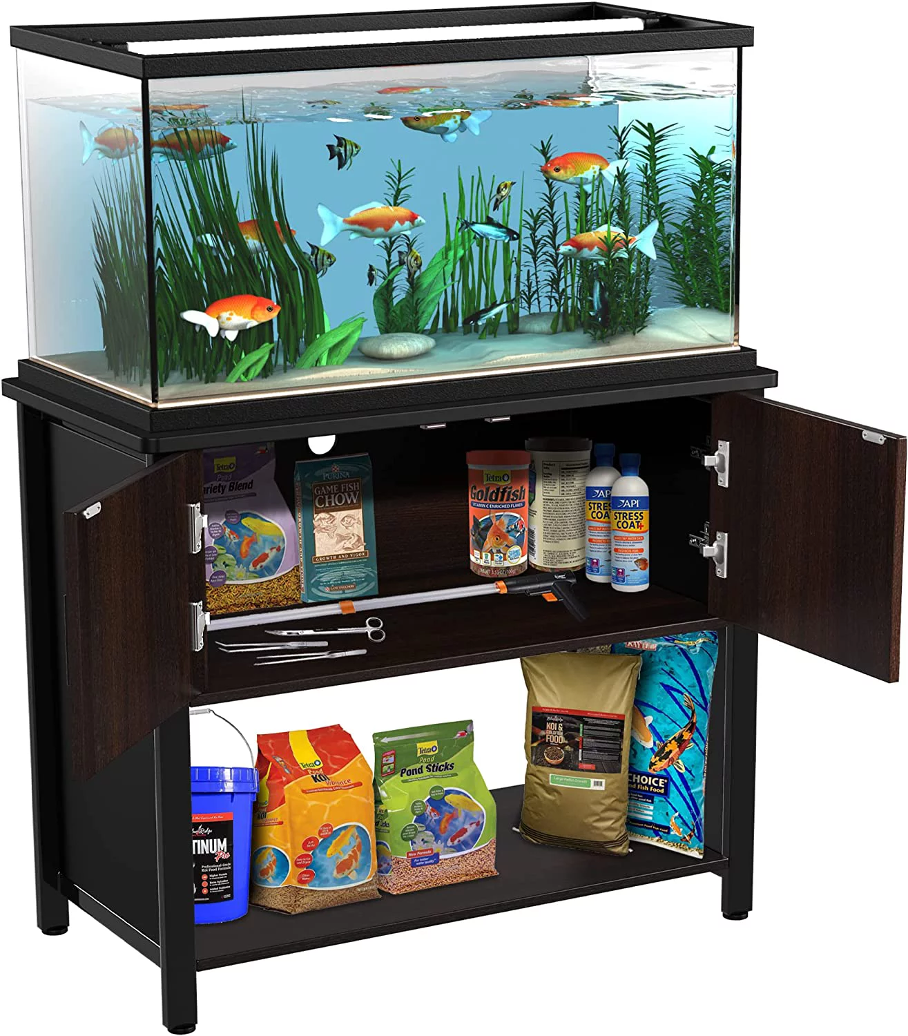 Metal Aquarium Stand with Cabinet for Fish Tank Accessories Storage, 40 Gallon, Turtle/ Reptile Terrariums