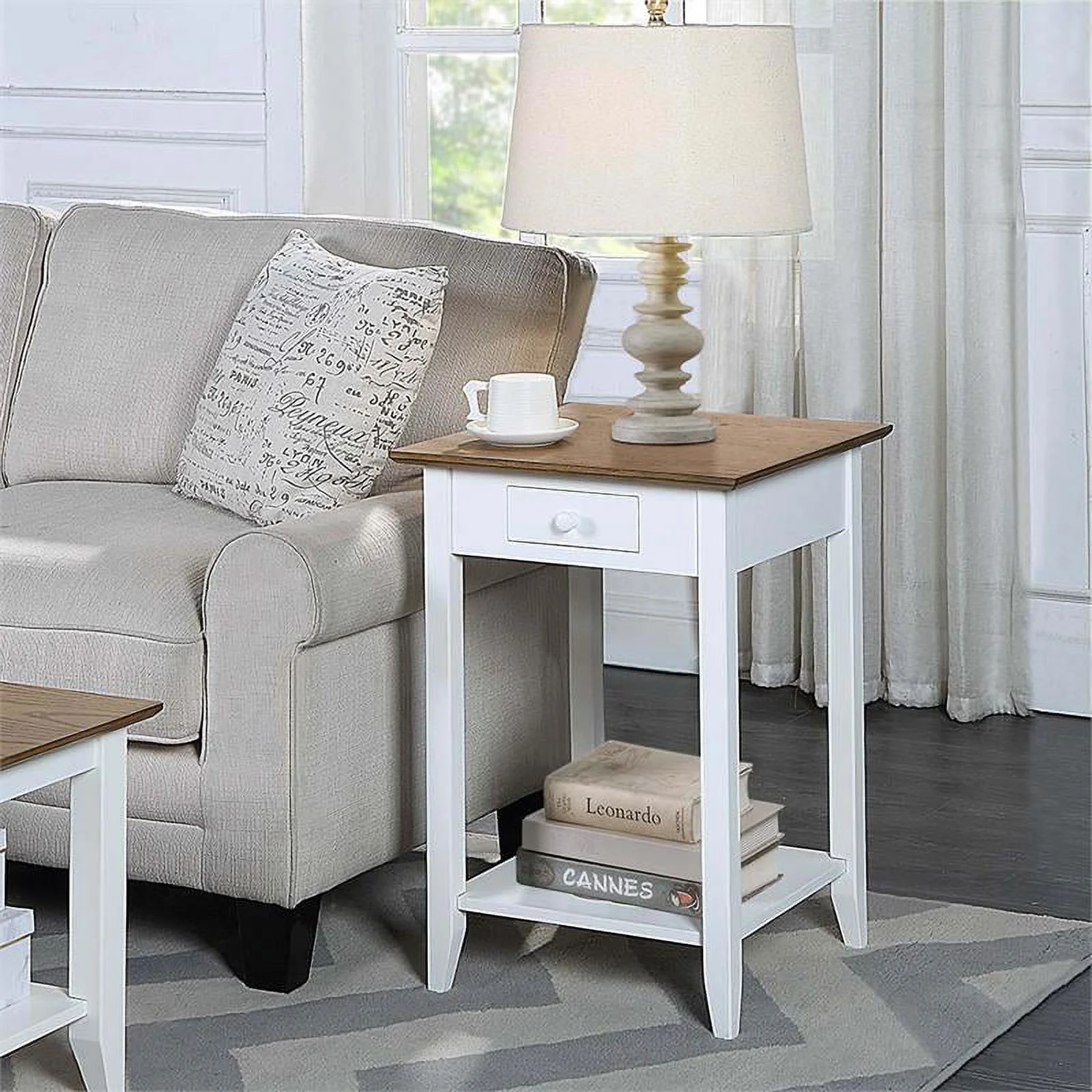 Pemberly Row One-Drawer End Table with Shelf in White Wood Finish