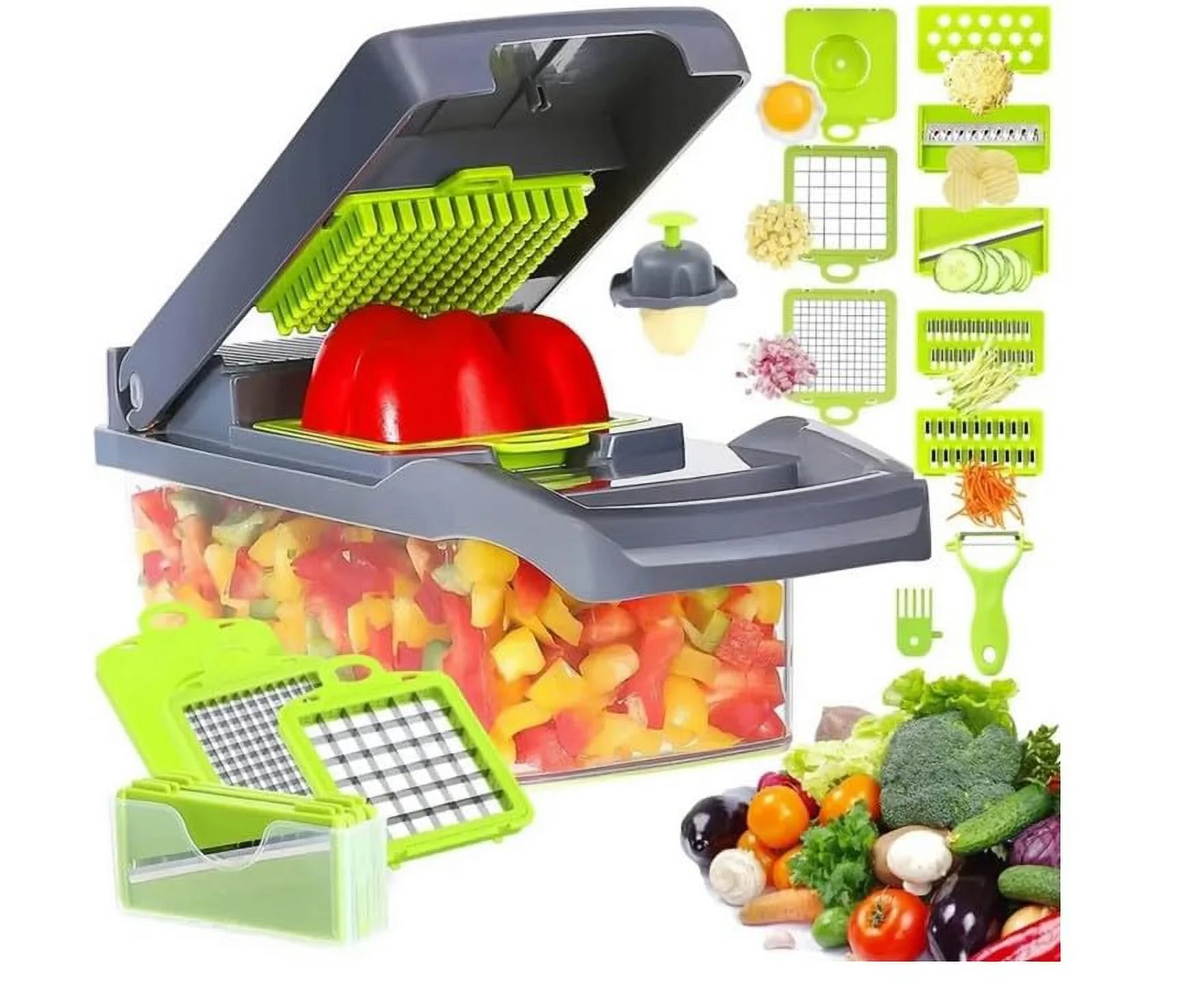 UPGRADED Vegetable Chopper, Pro Onion Chopper, Multifunctional 14 in 1 Food Chopper, Kitchen Vegetable Slicer Dicer Cutter,Veggie Chopper With 8 Blades,Carrot and Garlic Chopper With Container