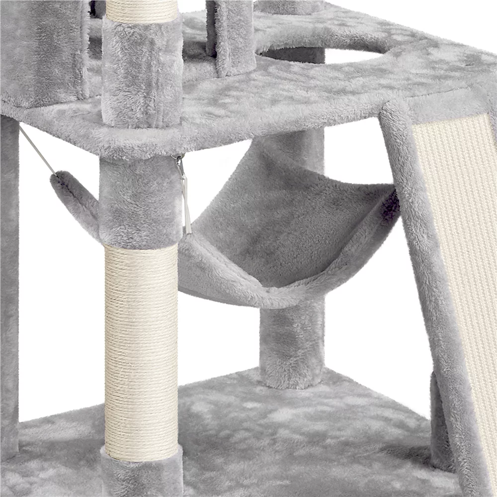 Topeakmart 60.5-in Multilevel Cat Tree Condo Scratching Posts with Hammock Top Perch, Light Gray