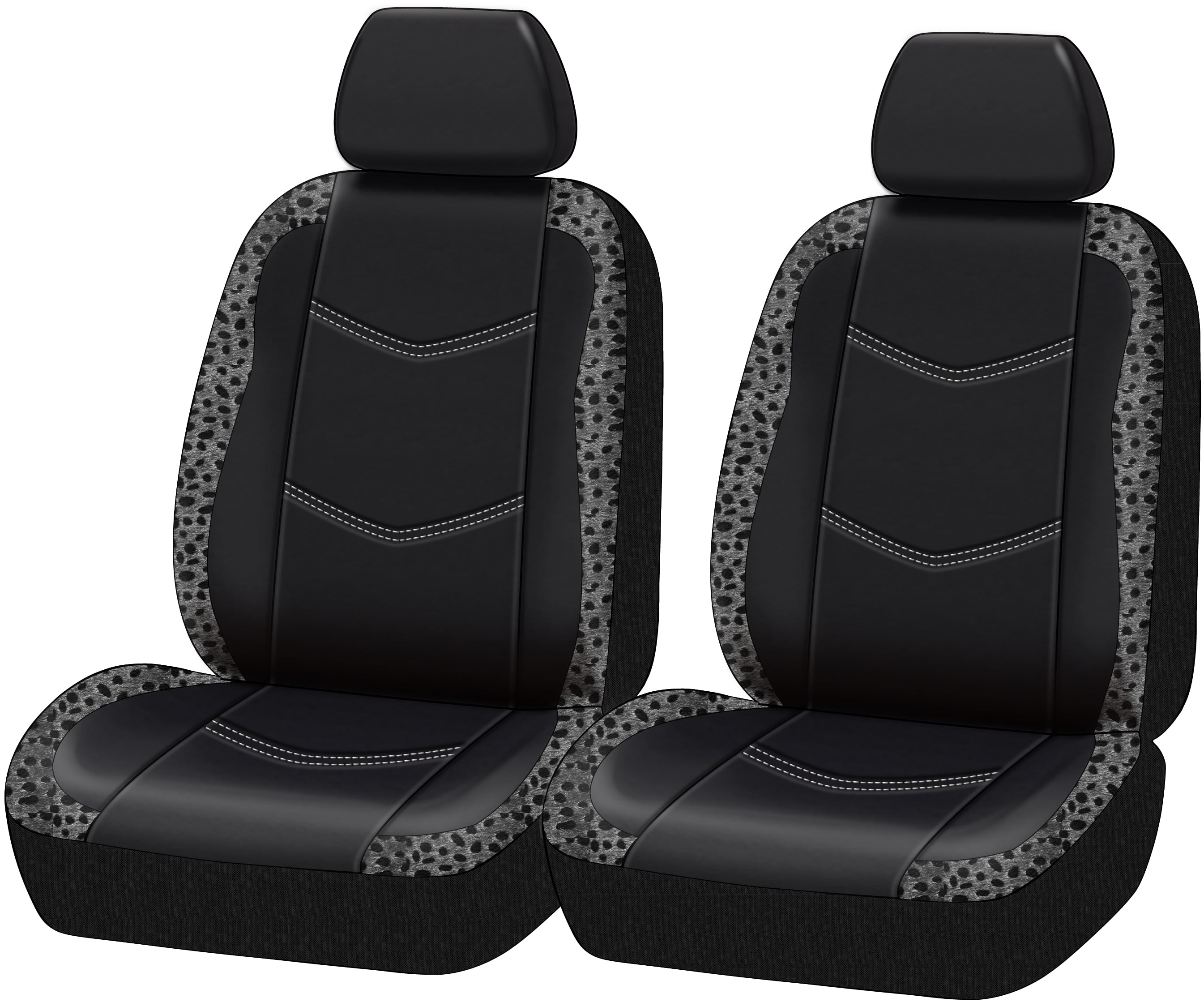 Auto Drive Grey Leopard Faux Leather Car Seat Covers, Set of 2, YT040