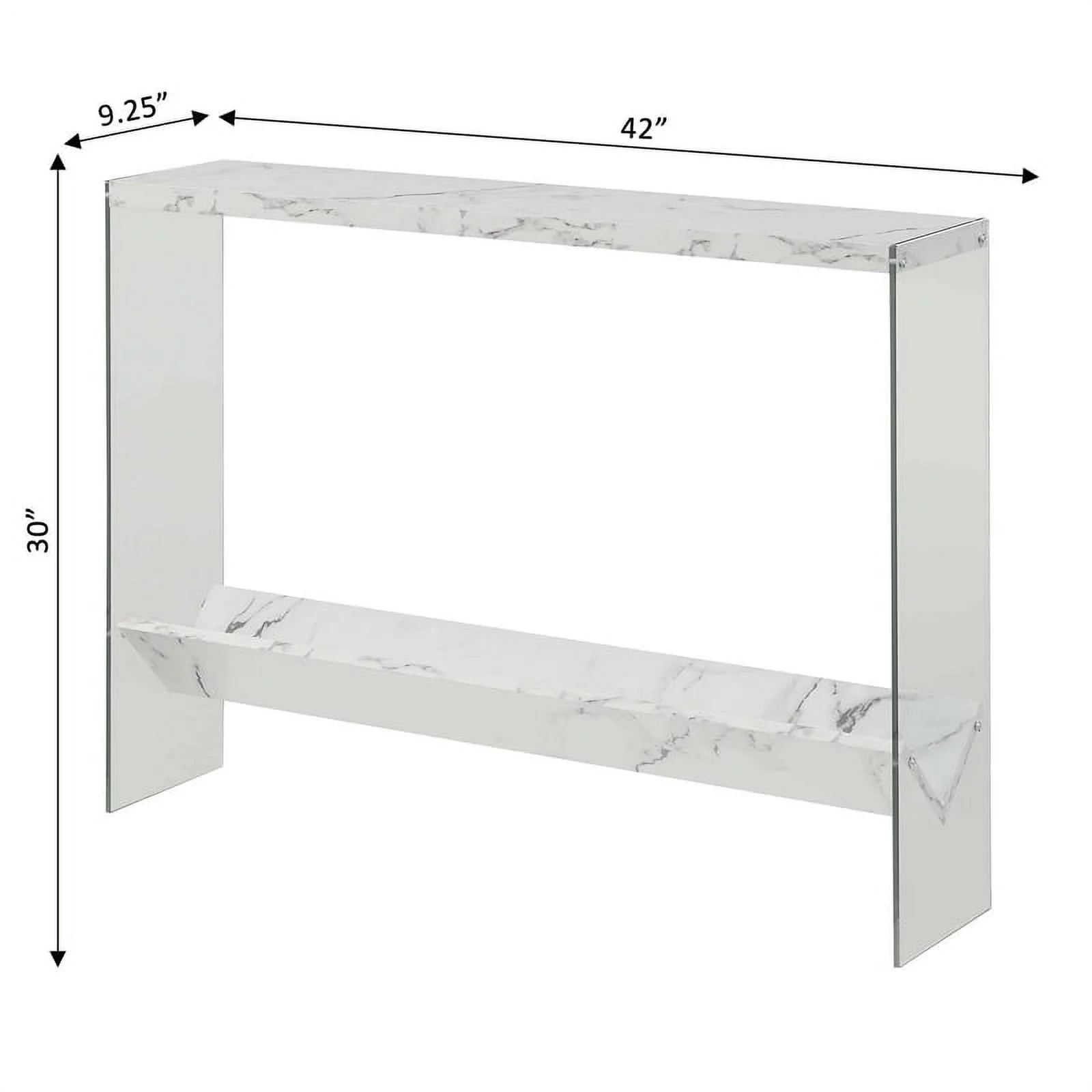 Pemberly Row Modern V Console Table with Shelf in White Marble Wood Finish