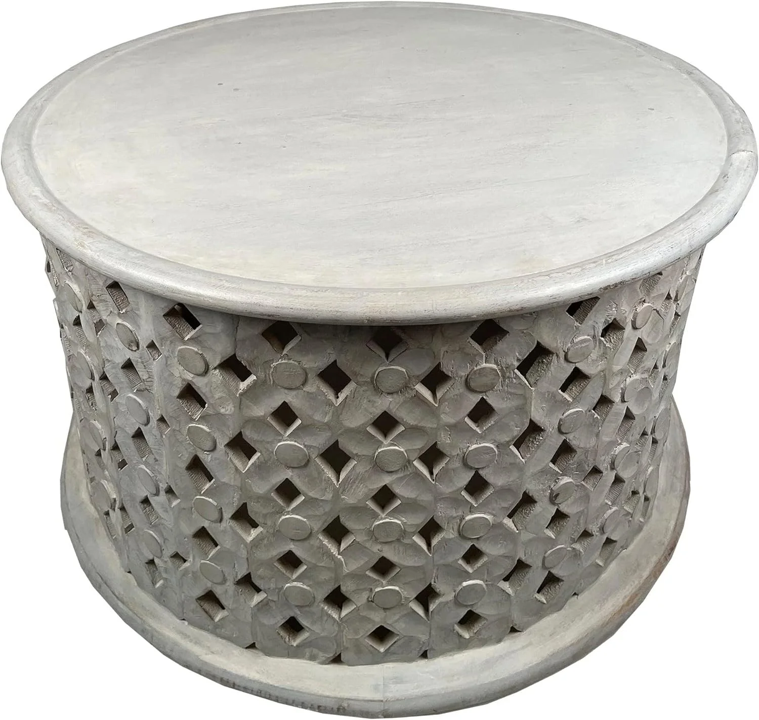 xrboomlife Mango Wood Farmhouse Round Coffee Table with Intricate  Cut-Out Base