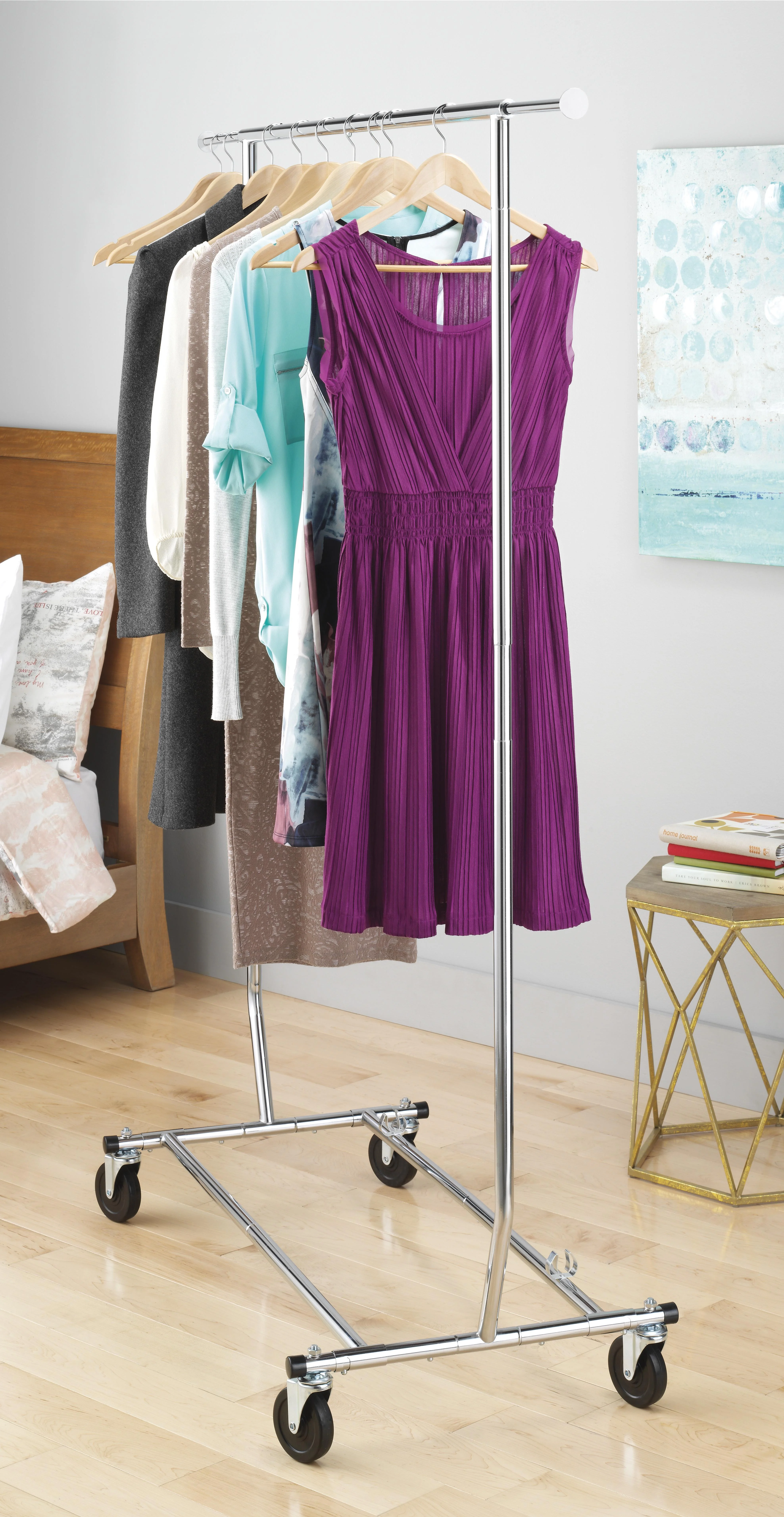 Whitmor Collapsible Rolling Garment Rack - Chrome