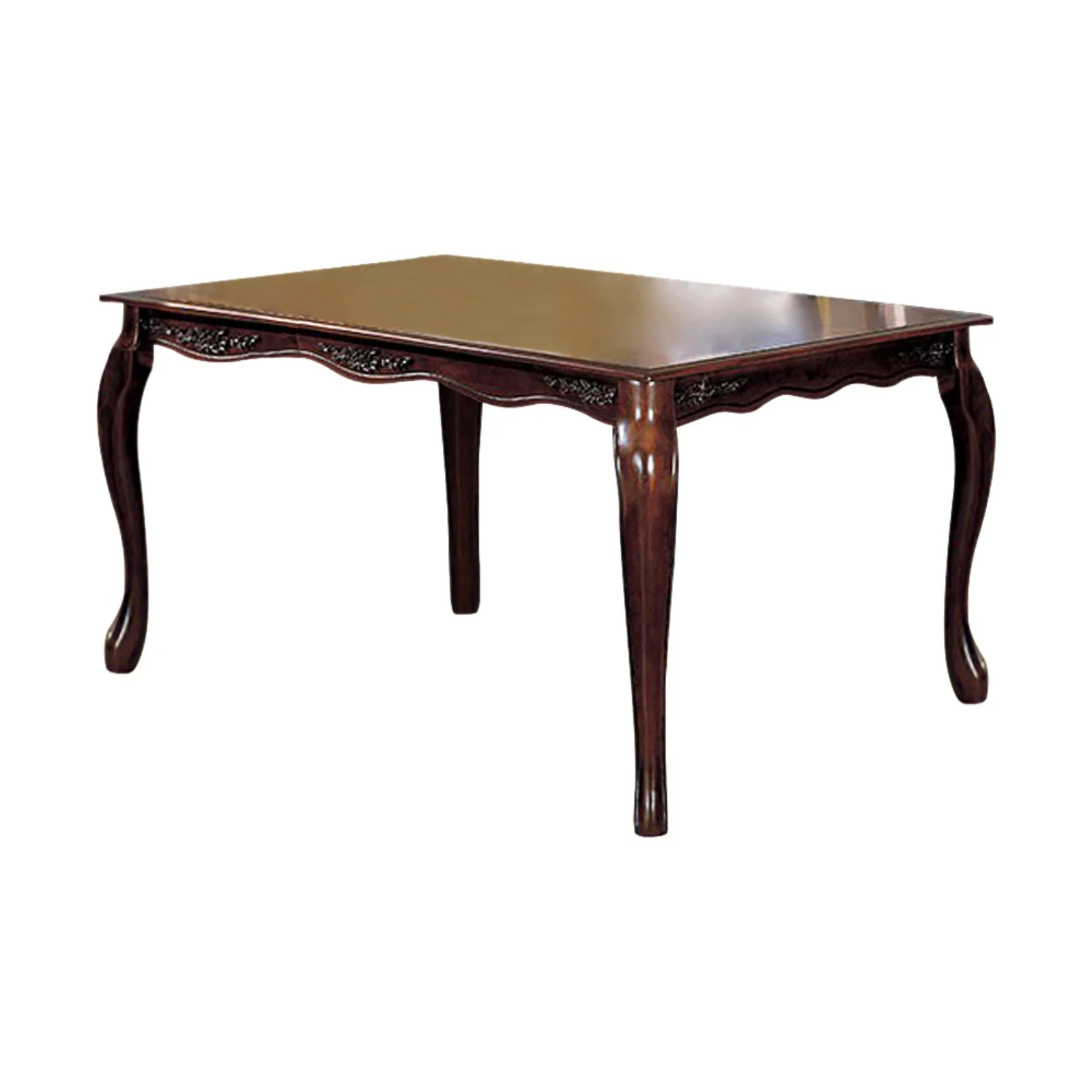 Benzara Wooden Dining Table with Floral Carved Accents and Cabriole Legs, Brown