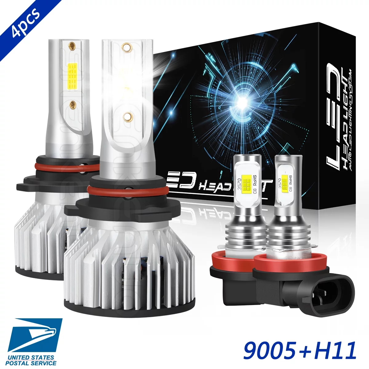 9005 H11 High Low Beam for Toyota Camry 2007-2018 LED Headlight Bulb 6000K White 4pcs