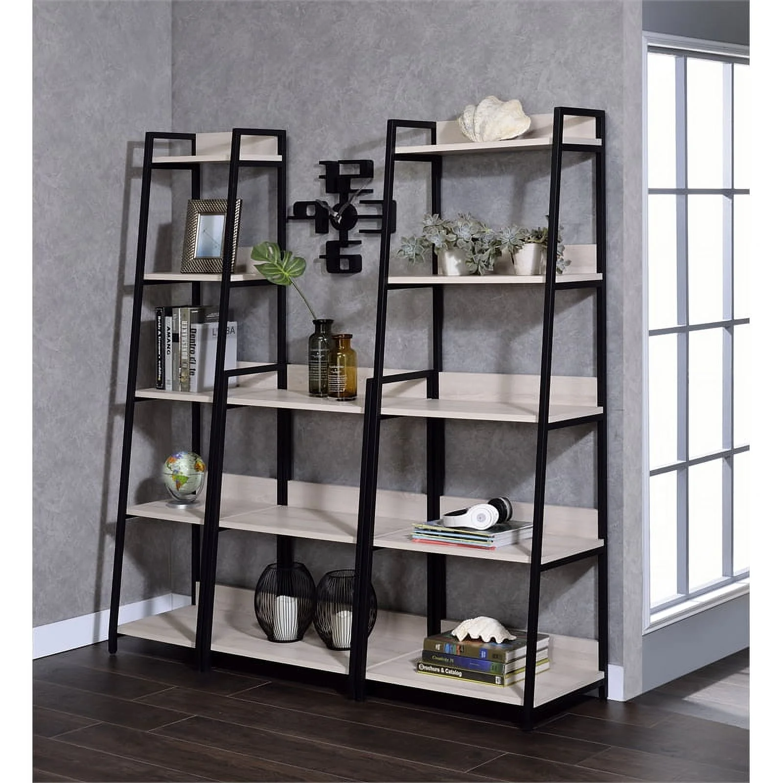 Bowery Hill Contemporary Bookshelf in Natural and Black