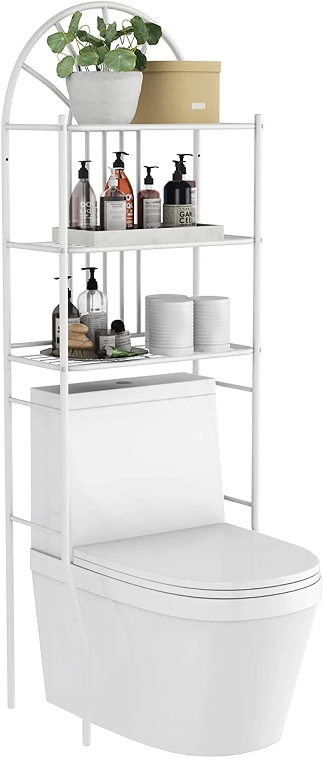 3 Tier Over Toilet Storage Rack Bathroom Organizer with Metal Shelf Modern Contemporary Iron Powder Coated