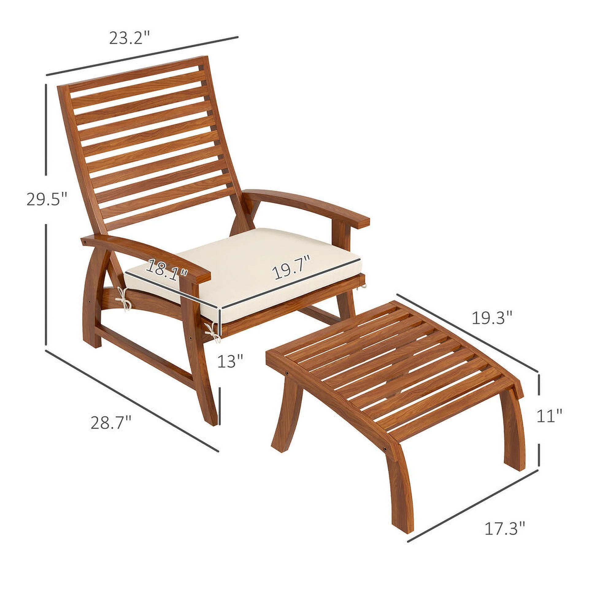 Outsunny 2 Patio Chairs w/ Ottomans & Cushions, Acacia Wood, White