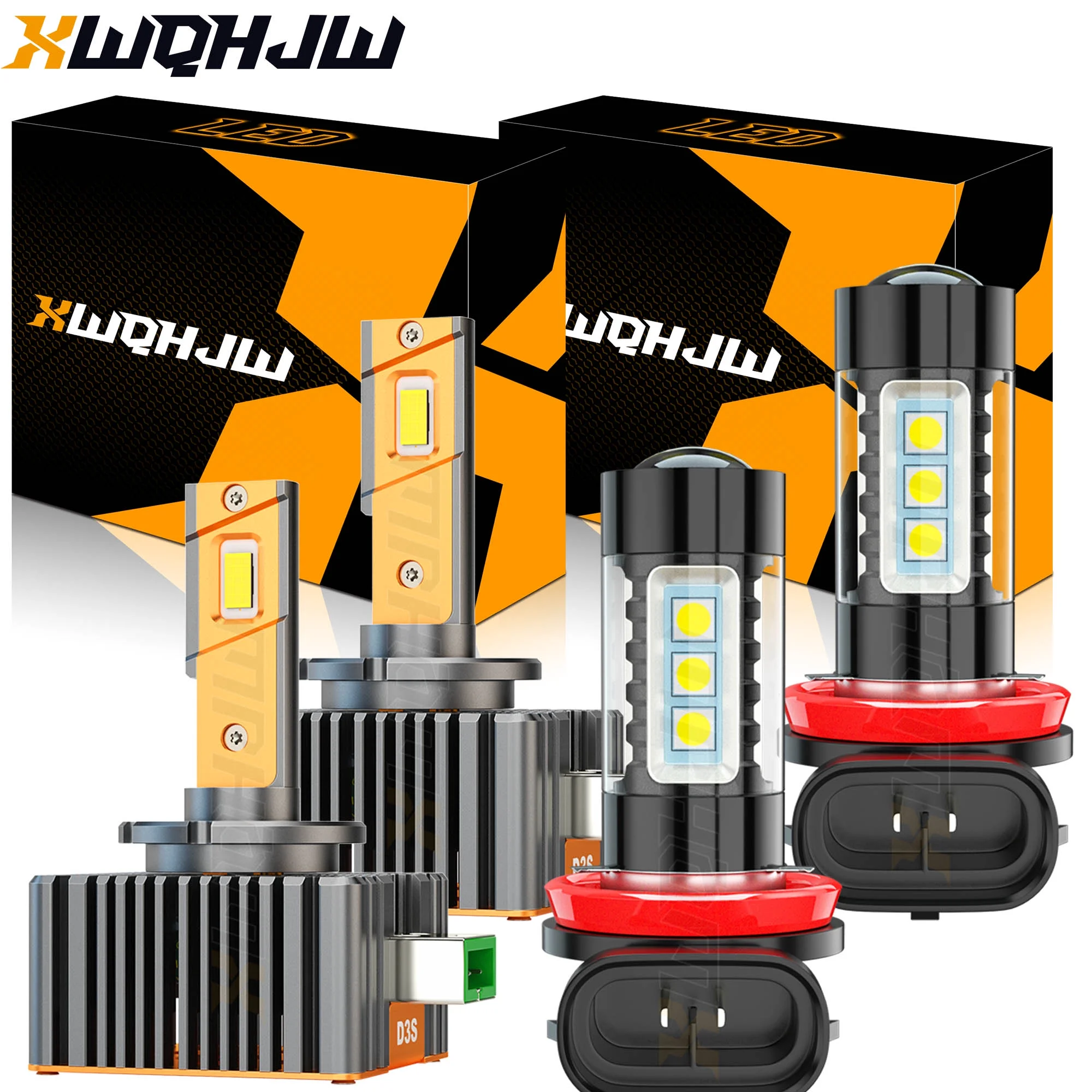 For Ford Mustang 2008-2012 D3S H11 HID Headlight High/Low + LED Fog Light Bulbs 4Pcs