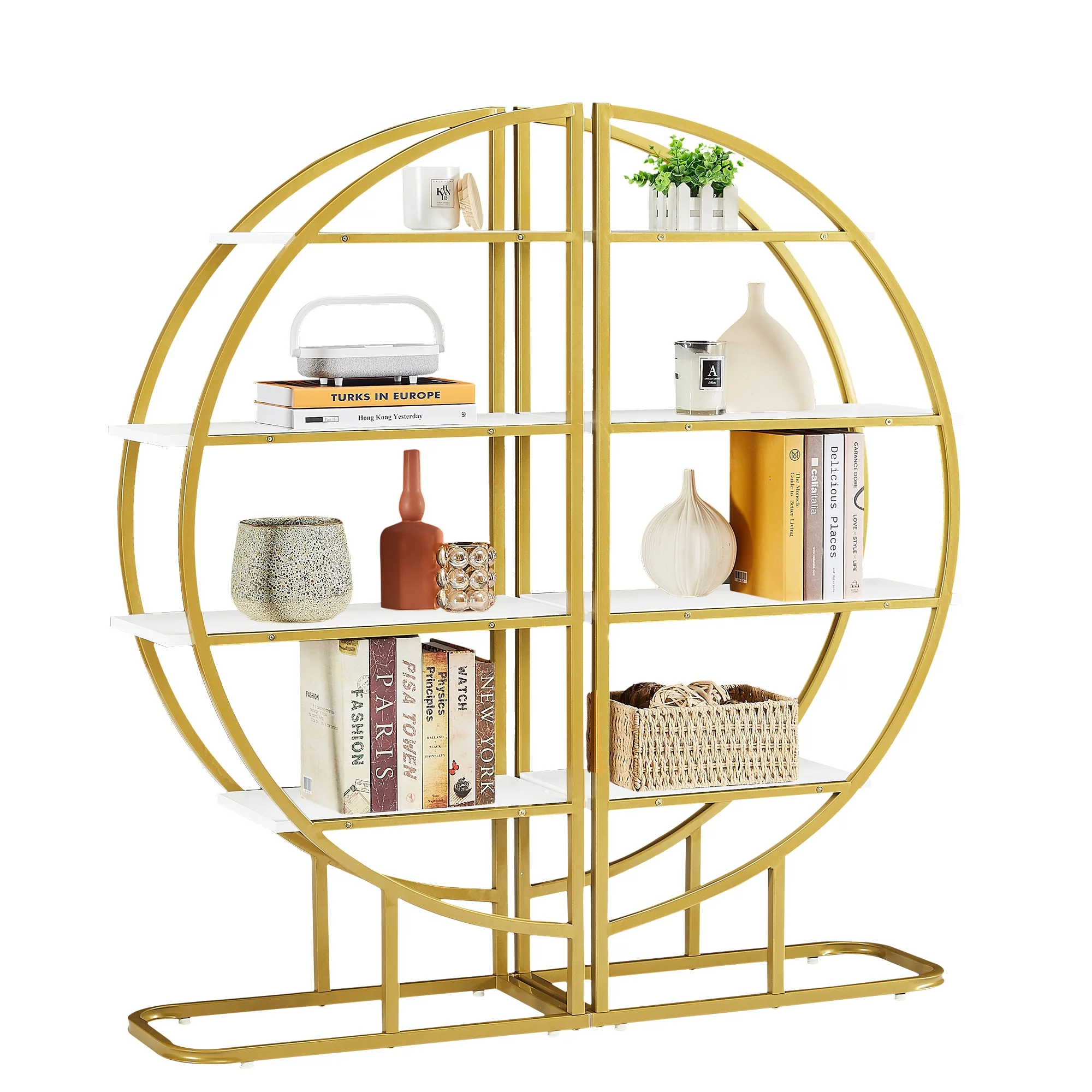 Euroco 4 Tiers Bookshelf Round Shape Display Shelf with Metal Frame, 51