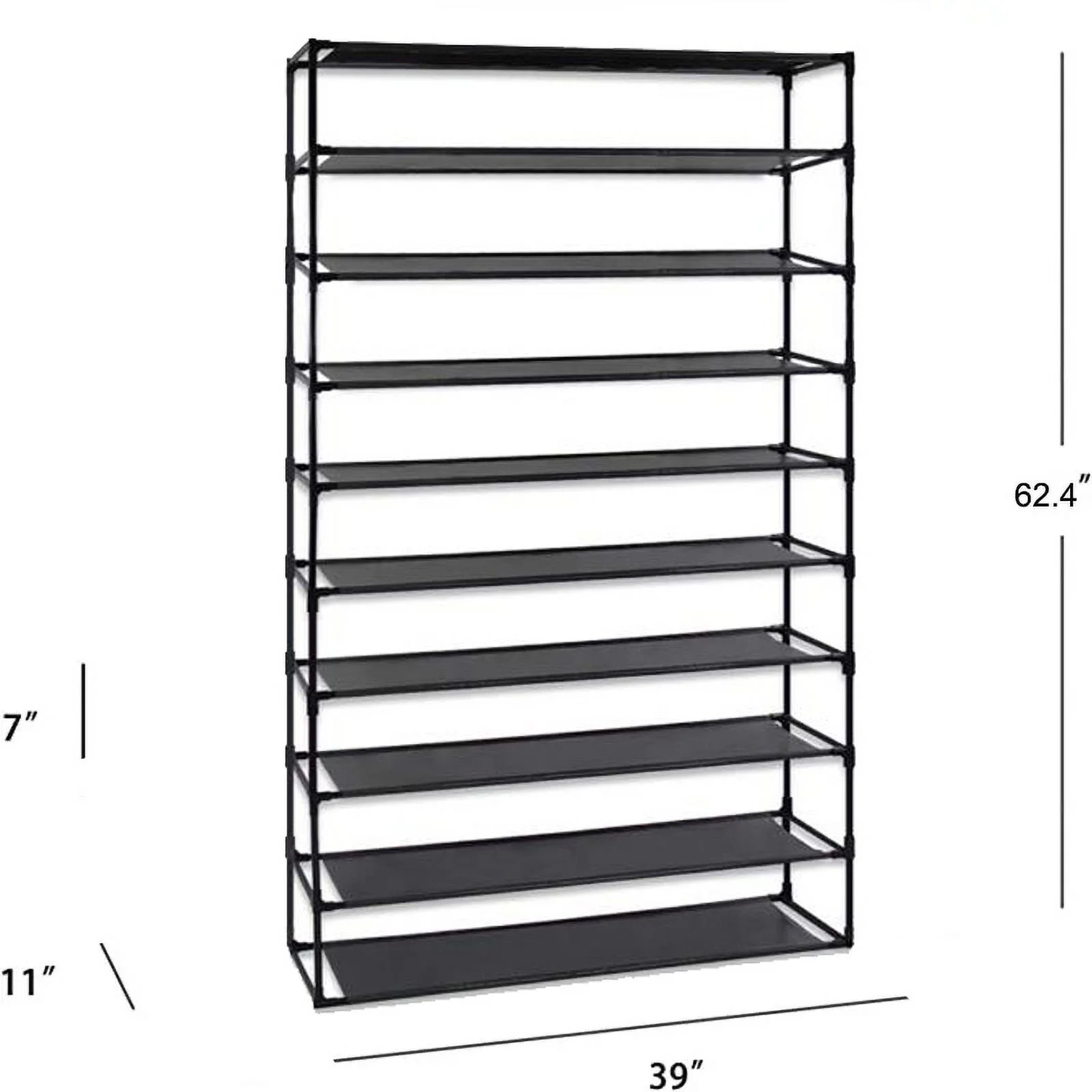 10 Tiers Shoe Rack, Large Shoe Rack Organizer for 50 Pairs, Space Saving Shoe Shelf, Non-Woven Fabric Shoe Storage Cabinet (Black)