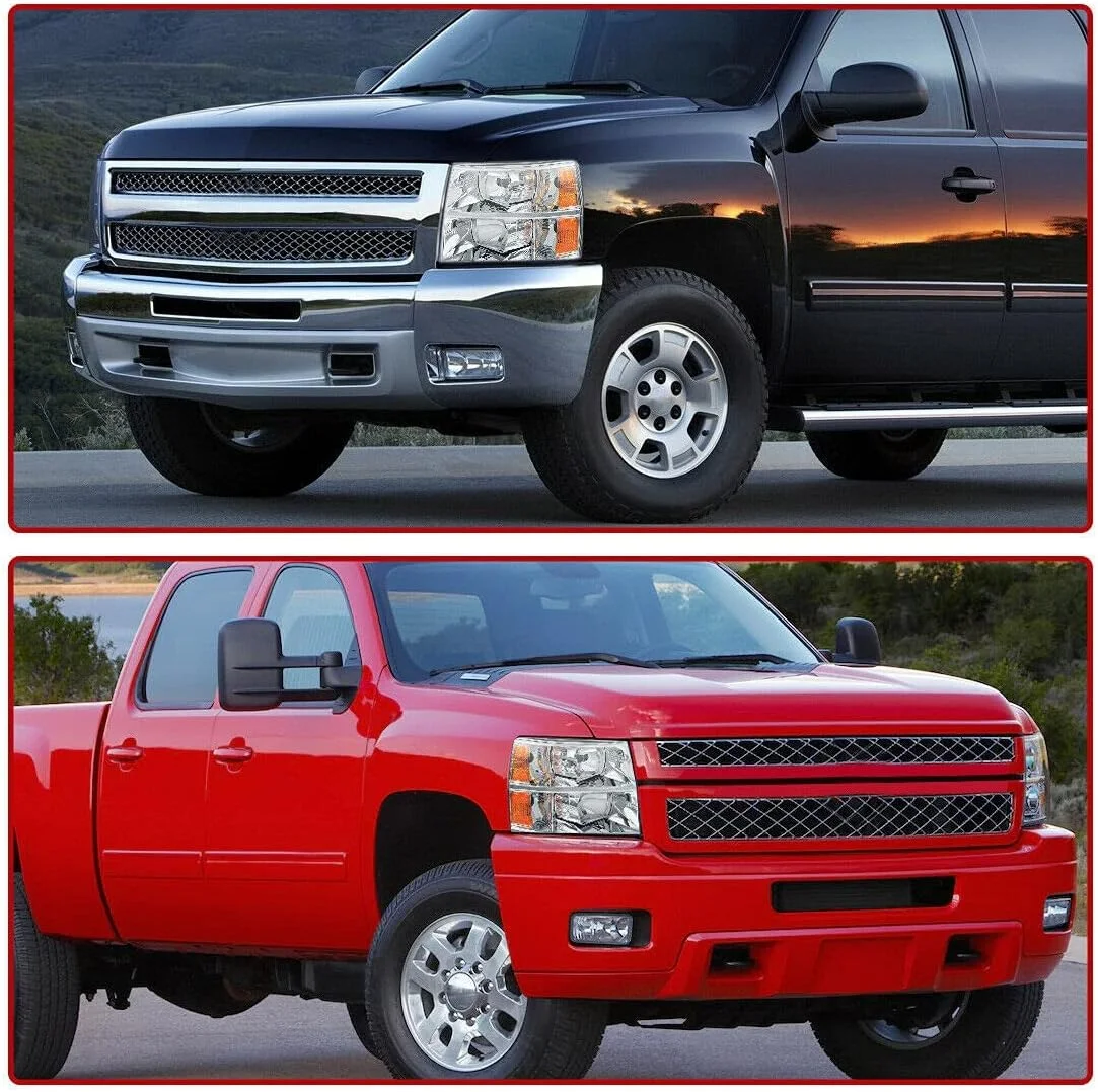 Yellow Housing Headlight Assembly compatibel with 2007-2013 Chevy Silverado 1500, 07-14 Silverado 2500HD 3500 Headlights Headlamp Replacement Pair, Clear Side