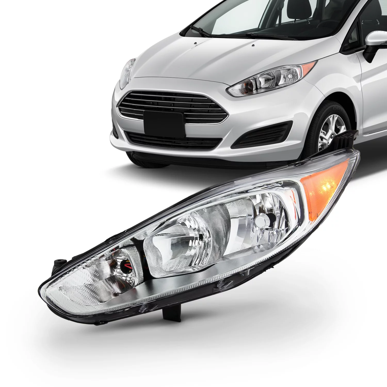 AKKON - Fits 2014 2015 2016 2017 Ford Fiesta Titanium Sedan Hatchback [Halogen Type] Chrome Headlight Driver Left Headlamp