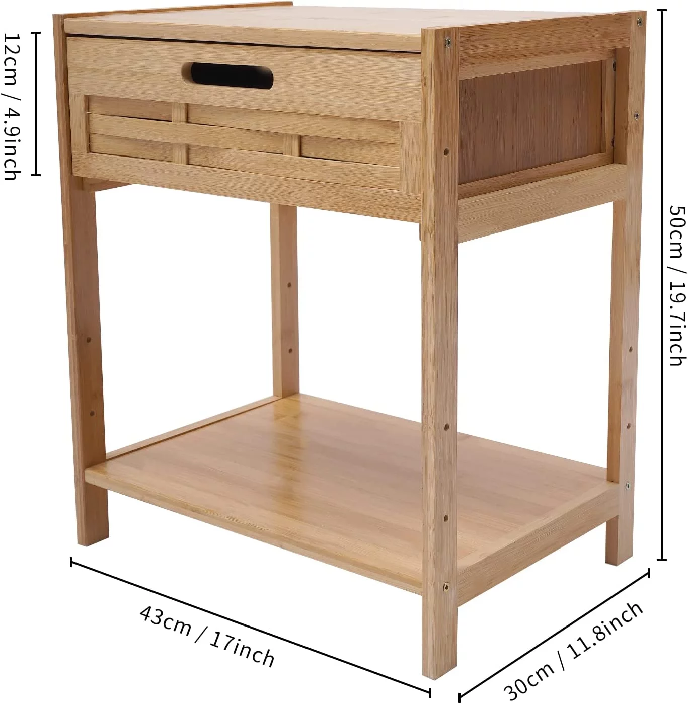 Bamboo Nightstand Cabinet Storage Table Side End Table Bedroom Storage Display Shelf Modern Desk with 1 Drawer for Bedroom, Lounge, Living Room
