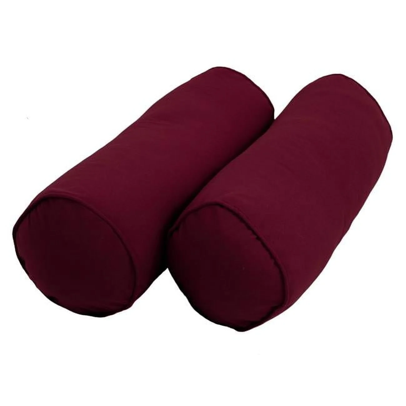 20 x 8 in. Double-Corded Solid Twill Bolster Pillows with Inserts, Burgundy - Set of 2