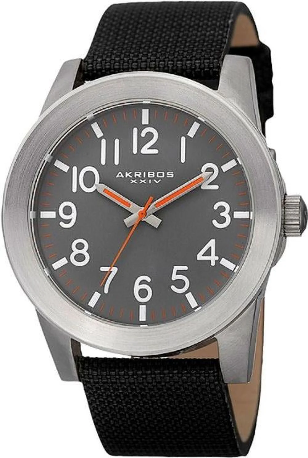 AK779SSB Swiss Quartz Orange Accent Grey Dial Canvas Band Men Watch