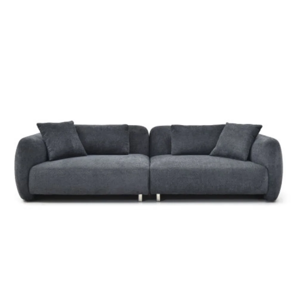 110.23 Inches Teddy Velvet Sofa, Mid Century Sofa 3 Seater Couch with 4 Pillows for Bedroom, Living Room, Lounges, Office, Apartment BLACK  Black + Teddy