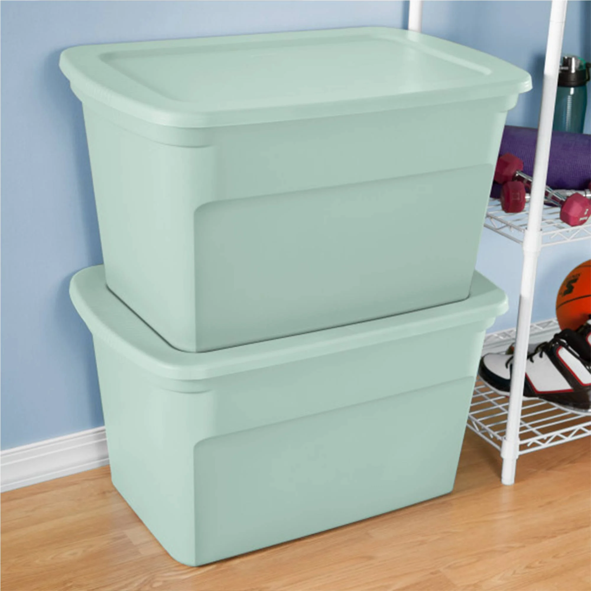 Sterilite 30 Gal Latch Tote with Handles, Mindful Mint (6 Pack)