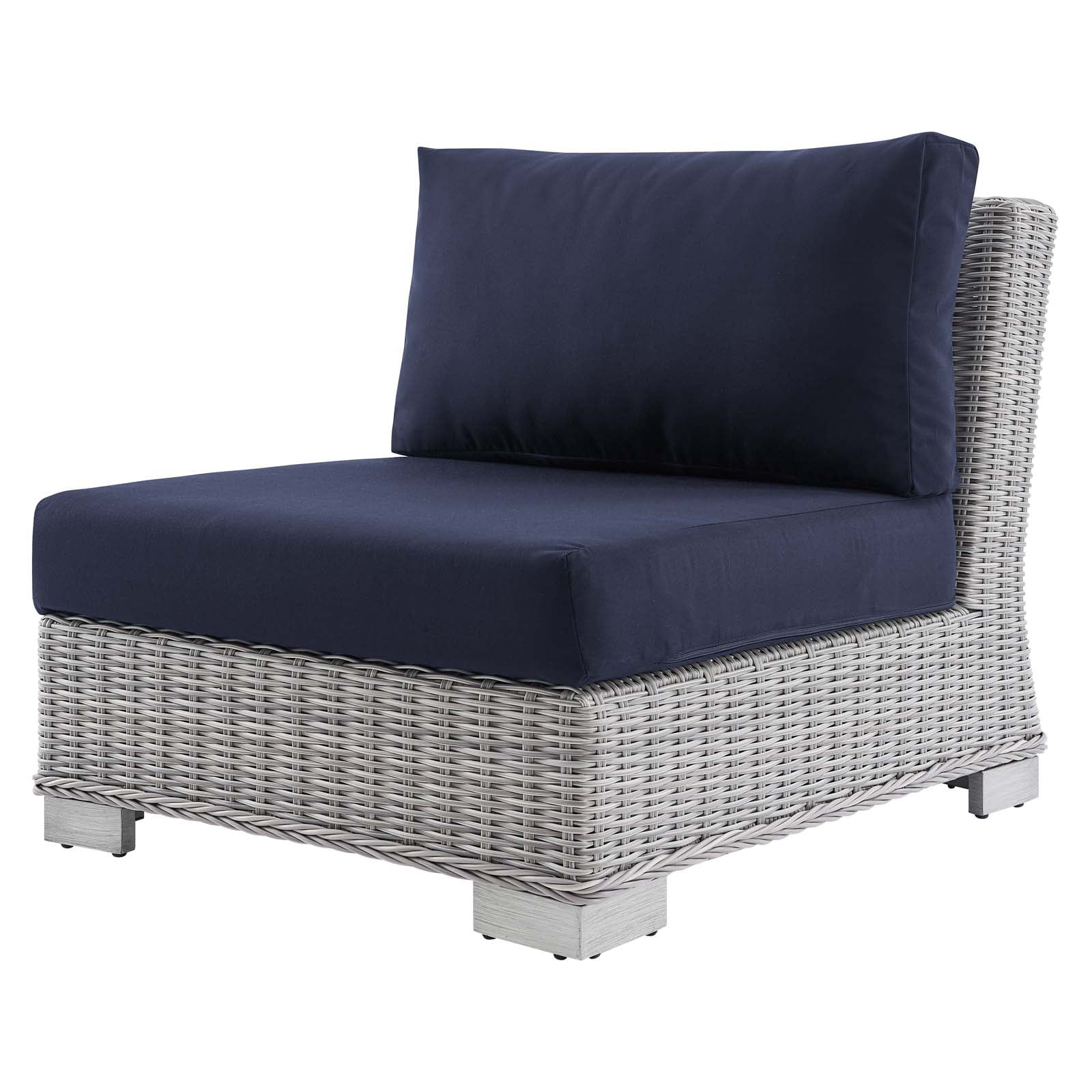 Lounge Chair, Sunbrella, Rattan, Wicker, Light Grey Gray Blue Navy, Modern Contemporary Urban Design, Outdoor Patio Balcony Cafe Bistro Garden Furniture Hotel Hospitality