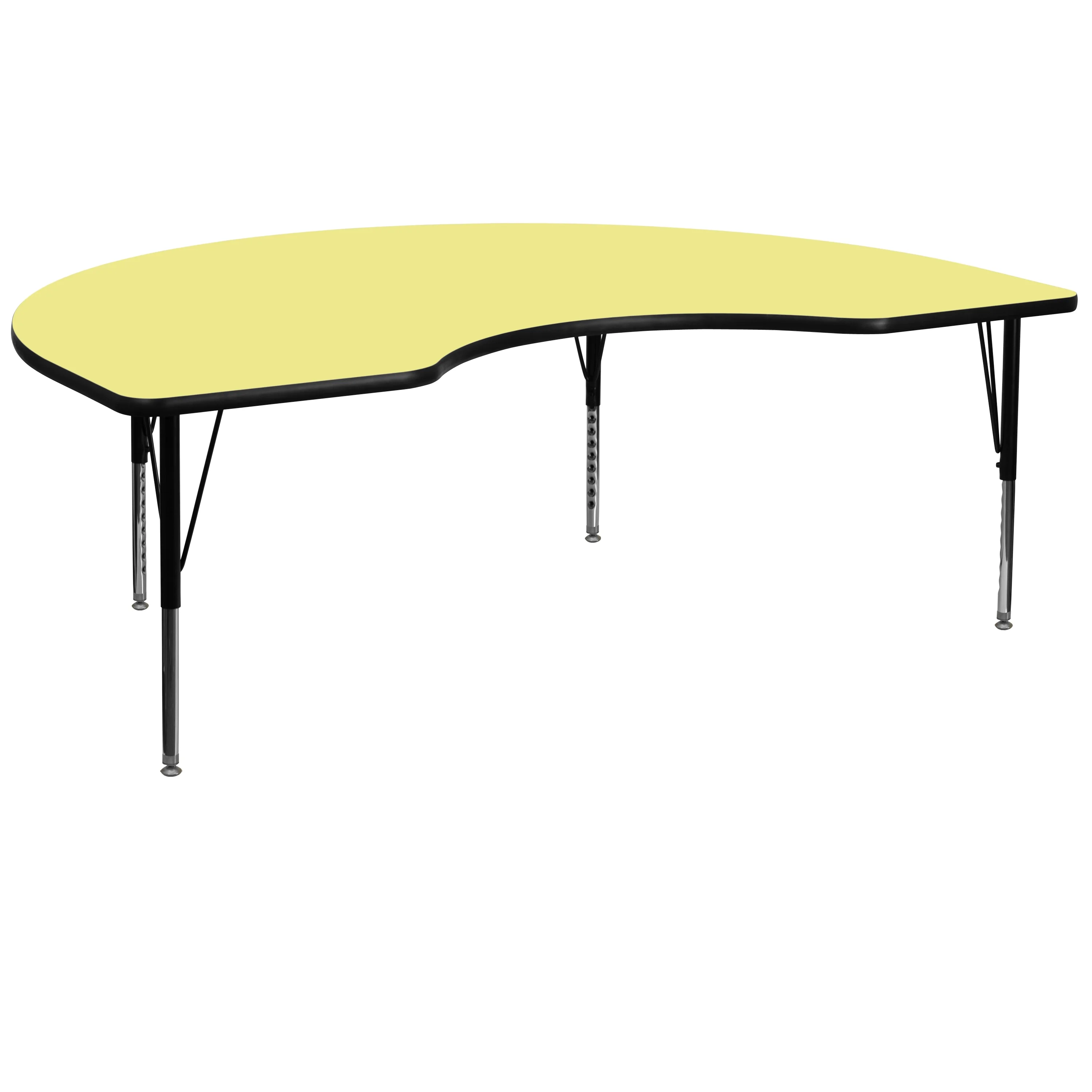 Flash Furniture Wren 48''W x 96''L Kidney Yellow Thermal Laminate Activity Table - Height Adjustable Short Legs