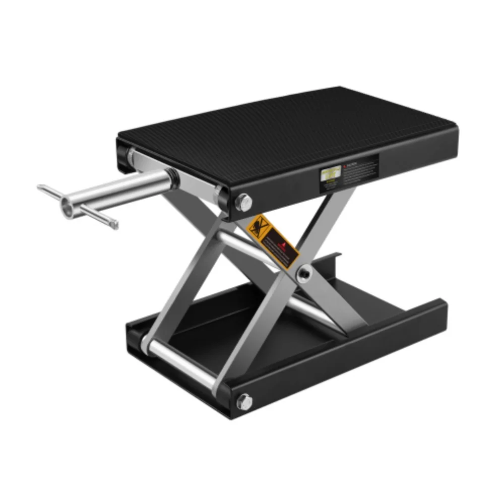 Motorcycle Lift, 3.7-14 Inch Motorcycle Scissor Jack, 1100lb Capacity Wide Deck Motorcycle Center Stand and 1/2 Ton Scissor Lift Jack for Street Bikes Cruisers  Black and Silver + Steel