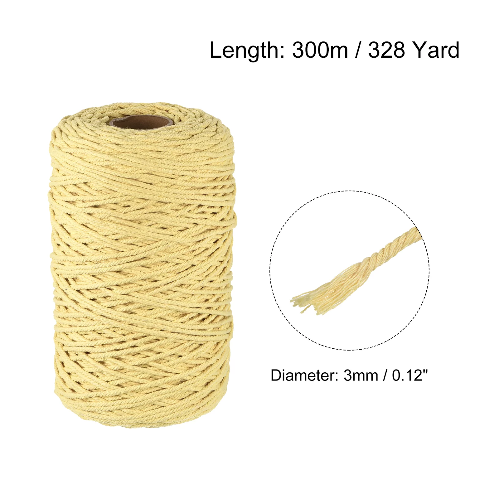 Macrame Cord Bright Yellow 328 Yard 0.12-in Dia Cotton Rope Braided String for Wall Hanging, DIY Plant Hanger