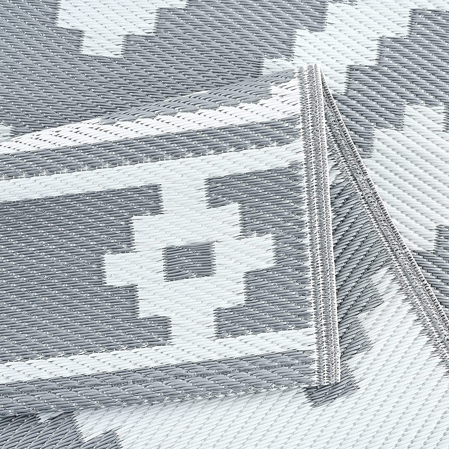 Playa Rug Milan Lightweight Reversible Recycled Plastic Outdoor Floor Mat/Rug Gray&White 5'x7' 5' x 8'