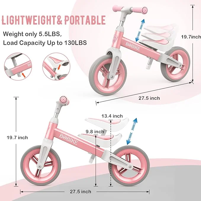 Open Box Bobike Toddler Balance Bike Toys 1 to 4 Year Old Adjustable Seat LJ-AS108 - PINK