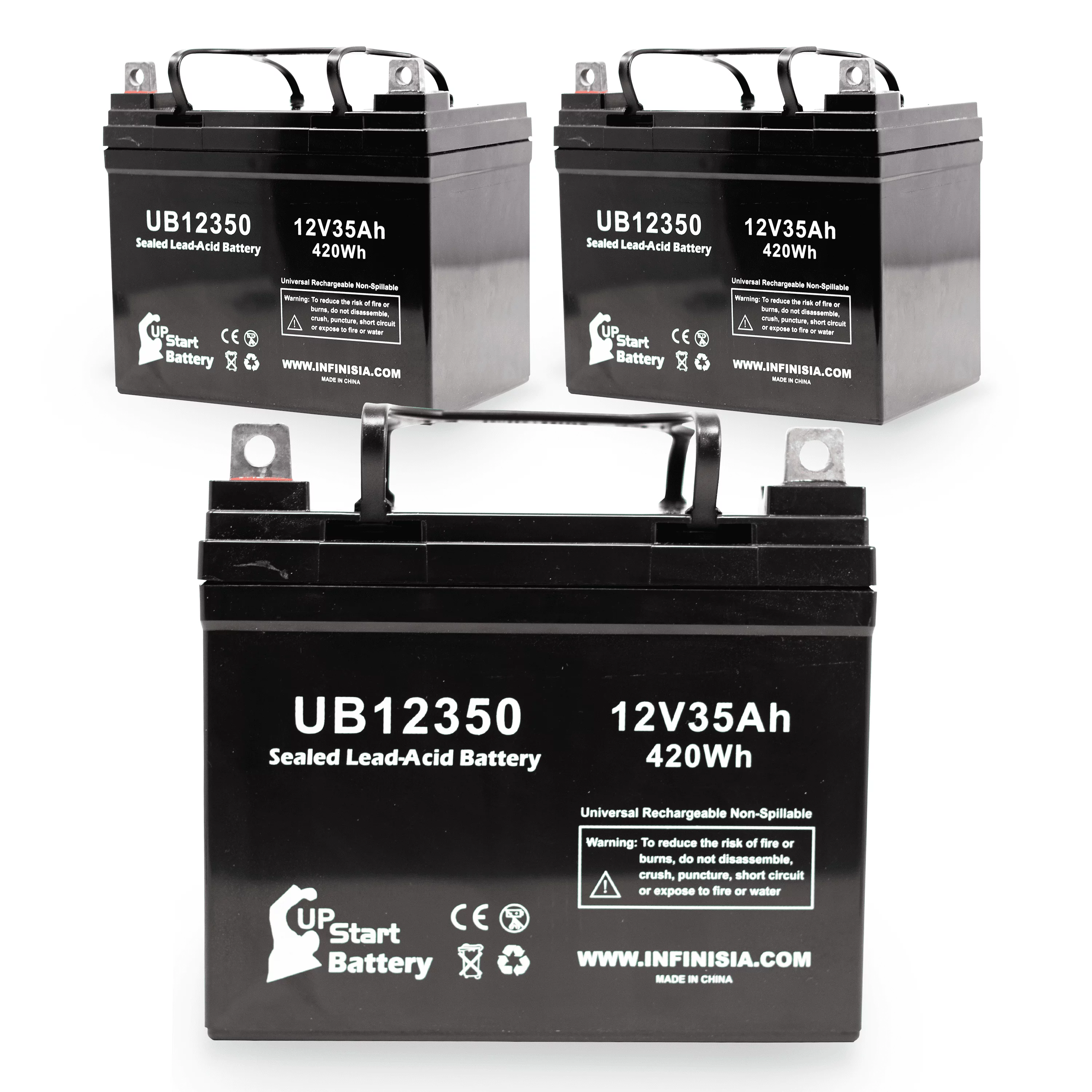 3x Pack - Compatible Invacare JAGUAR Battery - Replacement UB12350 Universal Sealed Lead Acid Battery (12V, 35Ah, 35000mAh, L1 Terminal, AGM, SLA)