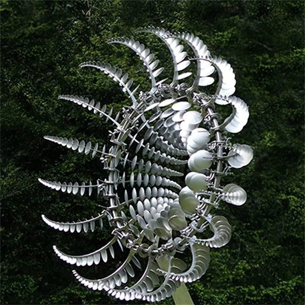 DGPERTE Windmills for the Yard Unique and Magical Metal Windmill Wind With Metal Garden Stake ，Spinners Outdoor Metal Large for Yard Lawn Patio Garden Kinetic Sculptures (Silver),1PCS