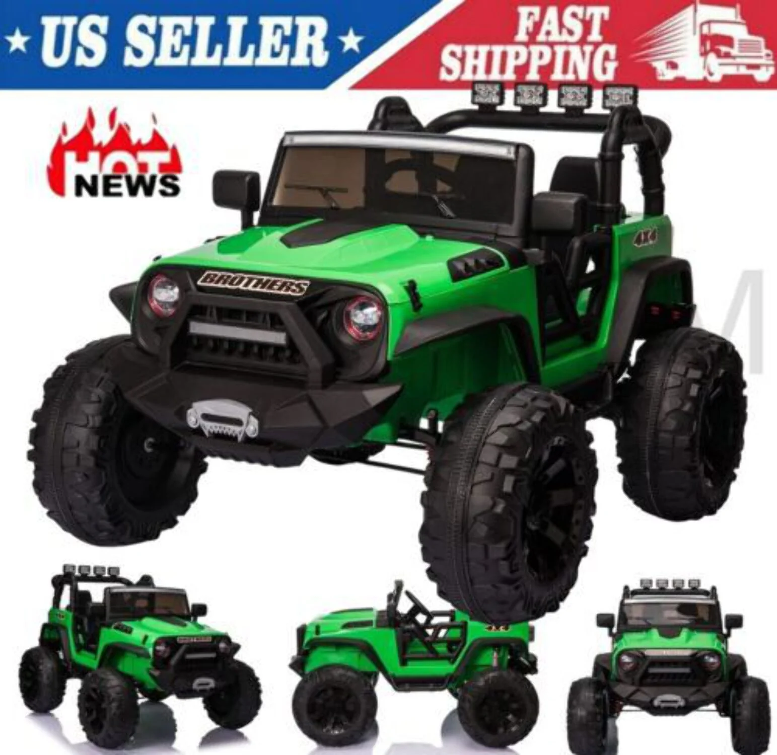 24V 2-Seater Ride-On Toy Car Truck with Electric Wheels and Remote Control - LED Lights and MP3 Player for Kids