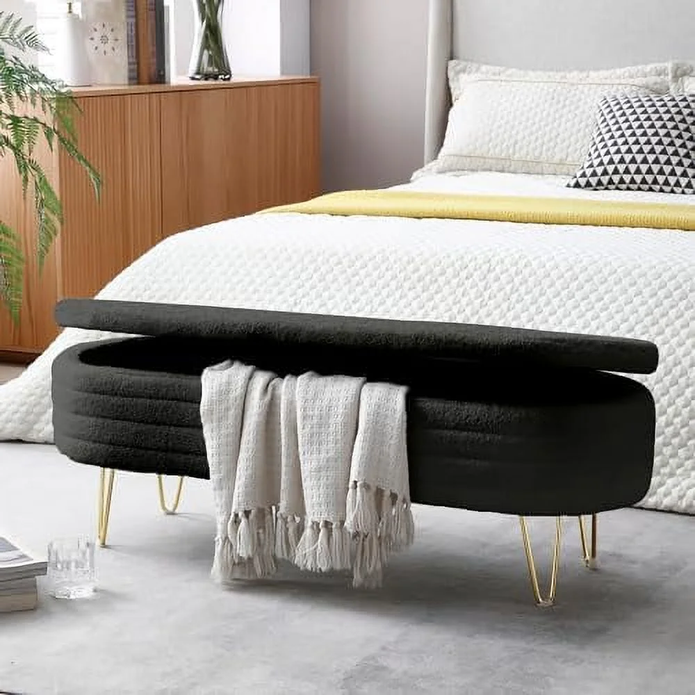 SQVGYU 63\u201D Velvet  Ottoman Bench with Rolled Arm for Bedroom End of Bed Bench Upholstered Ottoman Bench with 1 Pillow for Bedroom