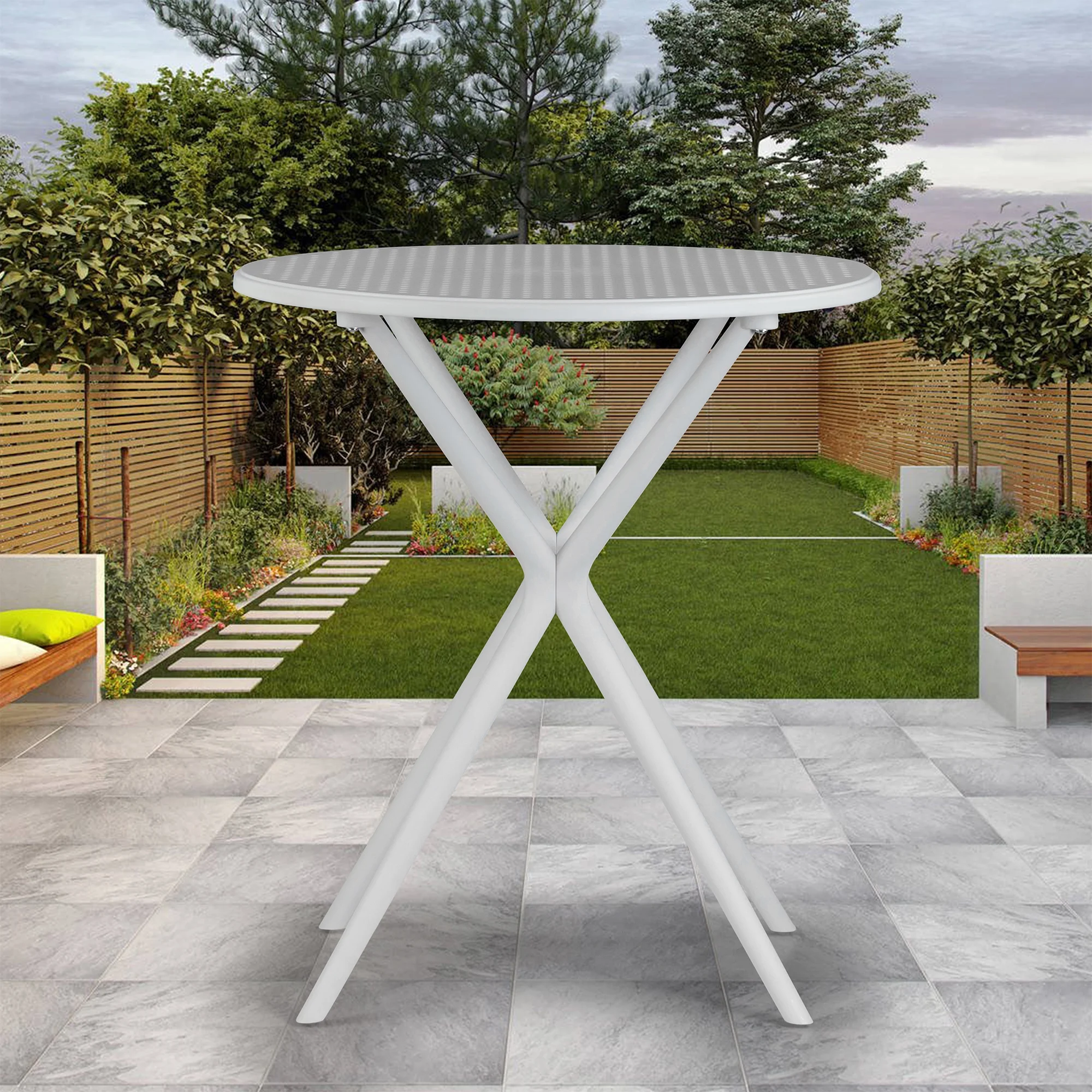 Glamour Home Bates White 26 in. Plastic Round Dining Table