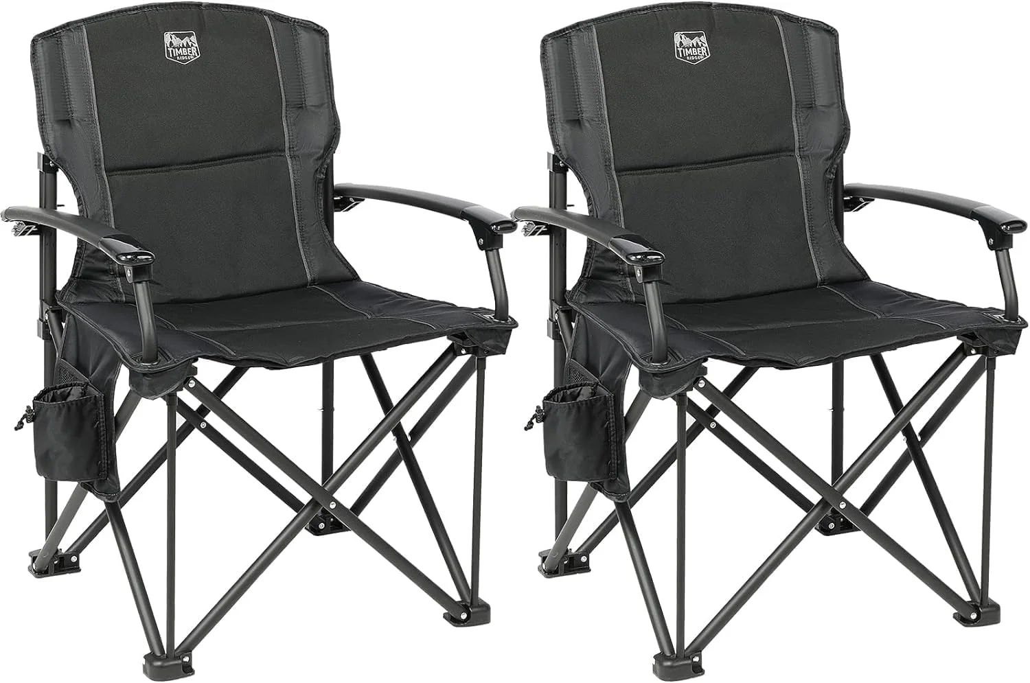 HAOFEI Folding Camping Chair with Padded Hard Armrest and Cup Holder-for Outdoor, Camp, Fishing, Hiking, Lawn, Including Carry Bag, Aluminum, Black，1 Pack/2 Pack