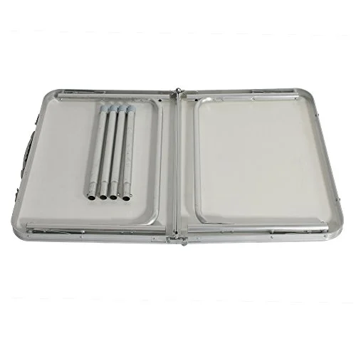 Folding Table, Adjustable Height Lightweight Portable Indoor Outdoor Picnic Beach Camping Dining Fold Out Table, Aluminum Utility Suitcase Folding Desk, White 35.43 x 23.62 inch (Small)