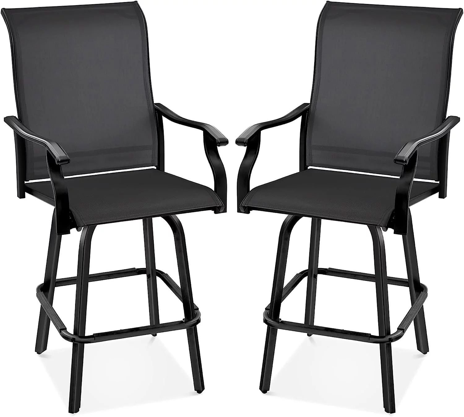Set of 2 Swivel Barstools, Bar Height Outdoor Chairs, 360 Rotating Patio Bar Stools w/All-Weather Mesh, 300lb Capacity - Black